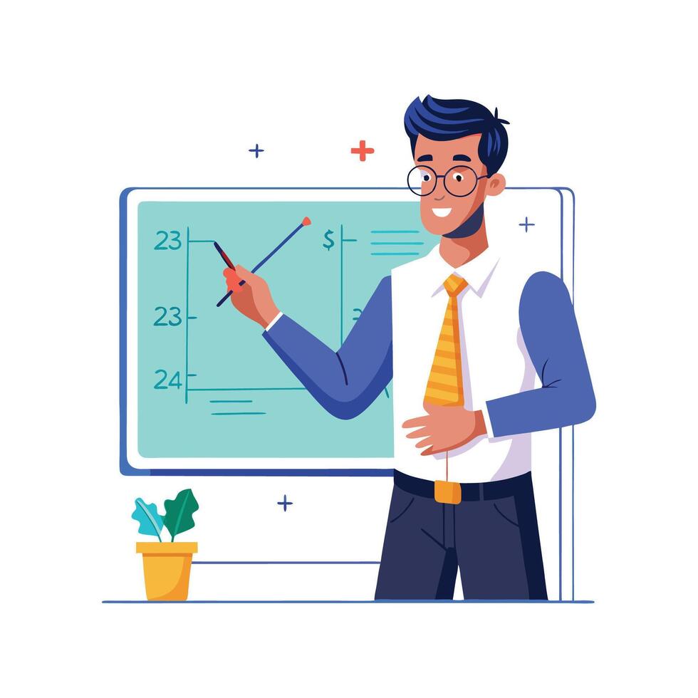 Teacher Holding Digital Whiteboard Pen While Teaching vector