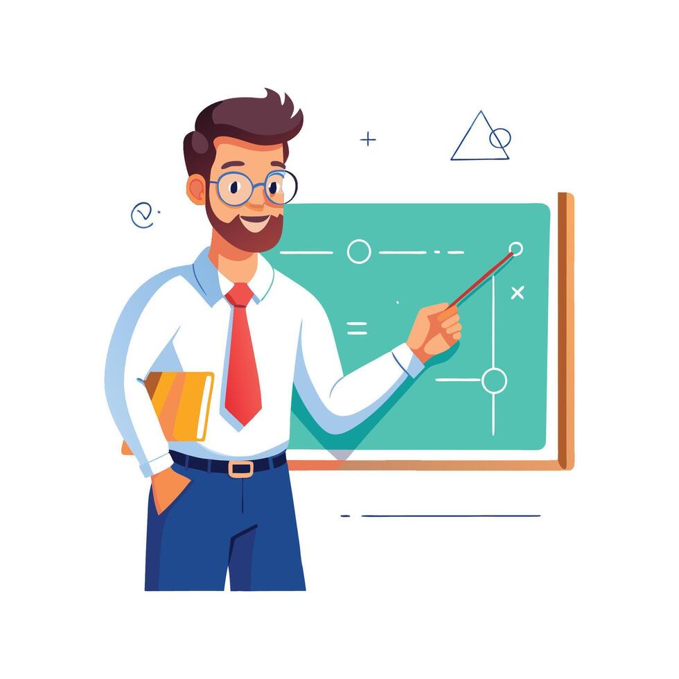 Educator Using Digital Whiteboard Pen in Class vector