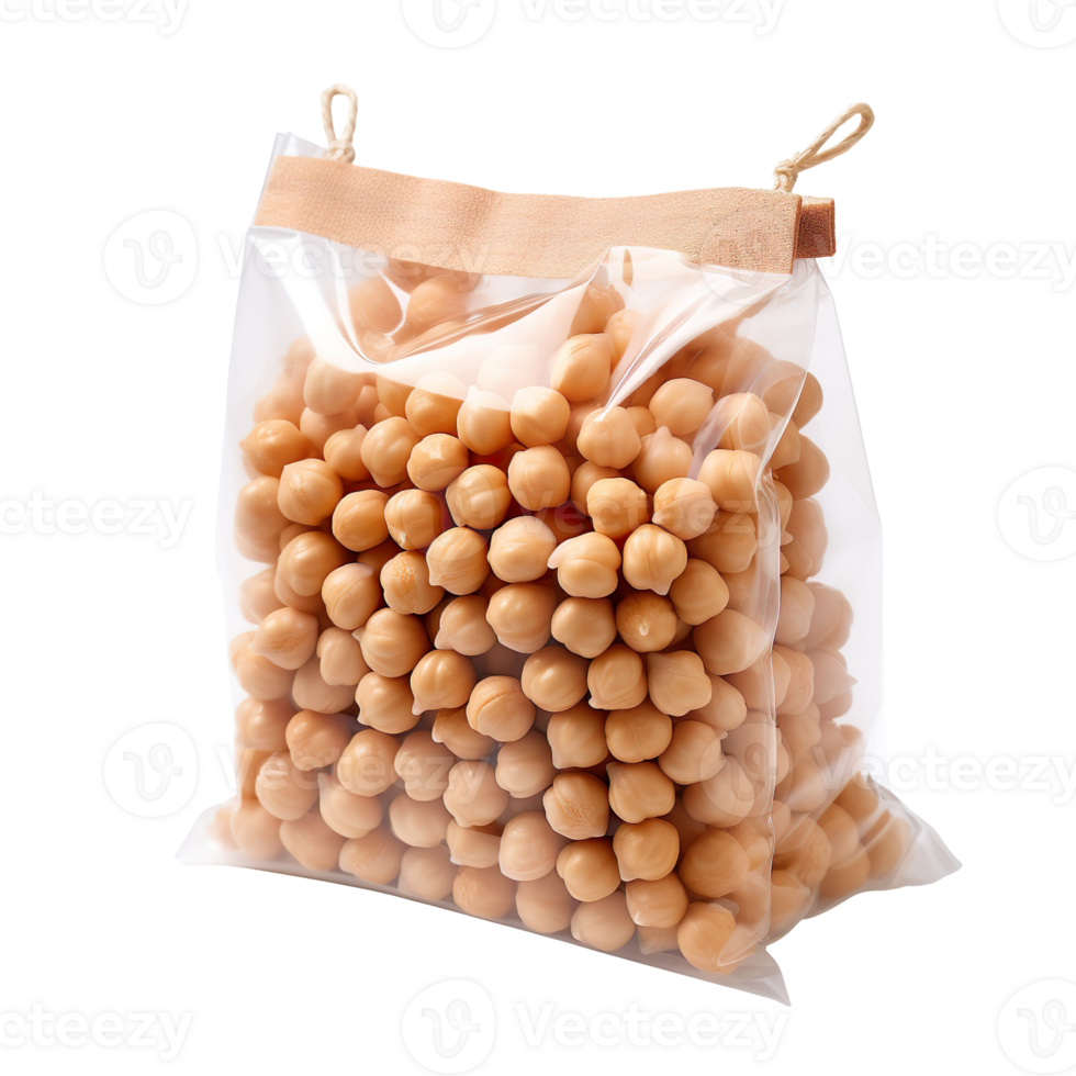 A bunch of chickpeas in a bag isolated on transparent background png