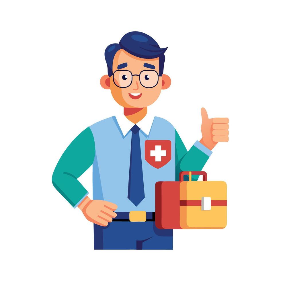 Teacher Demonstrating First Aid Kit in Class vector