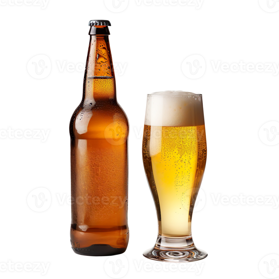 A bottle and a glass of beer isolated on transparent background png