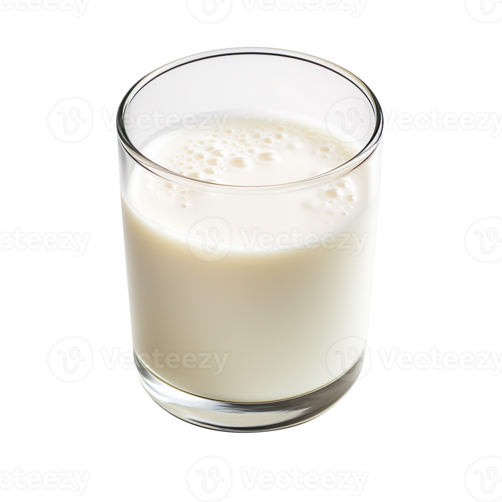 a glass of fresh white milk top view isolated on transparent background png
