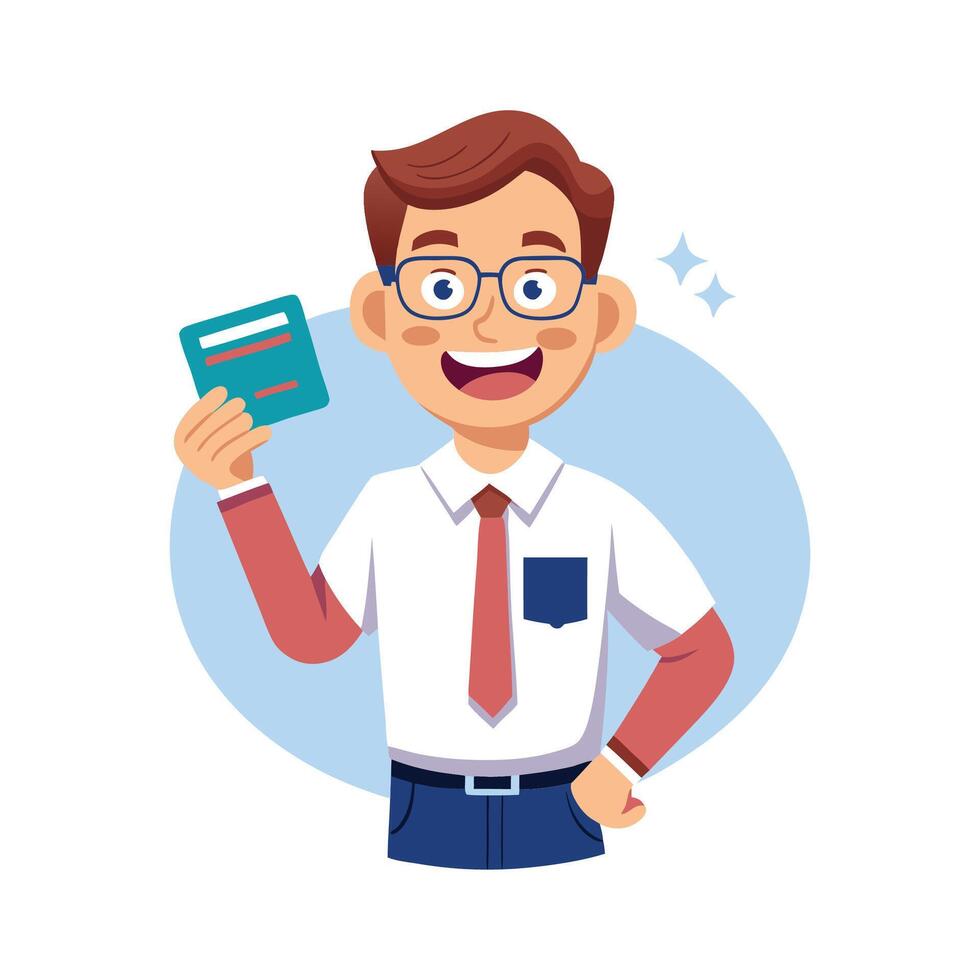 Motivated Teacher Presenting Flashcard during Class vector