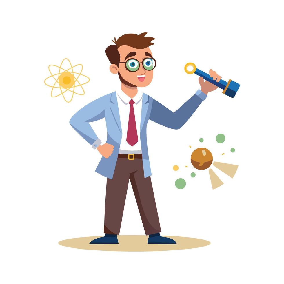Motivated Teacher Presenting Flashlight for Classroom vector