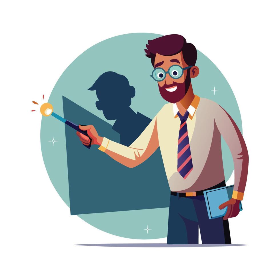 Teacher Utilizing Flashlight for Interactive Learning vector