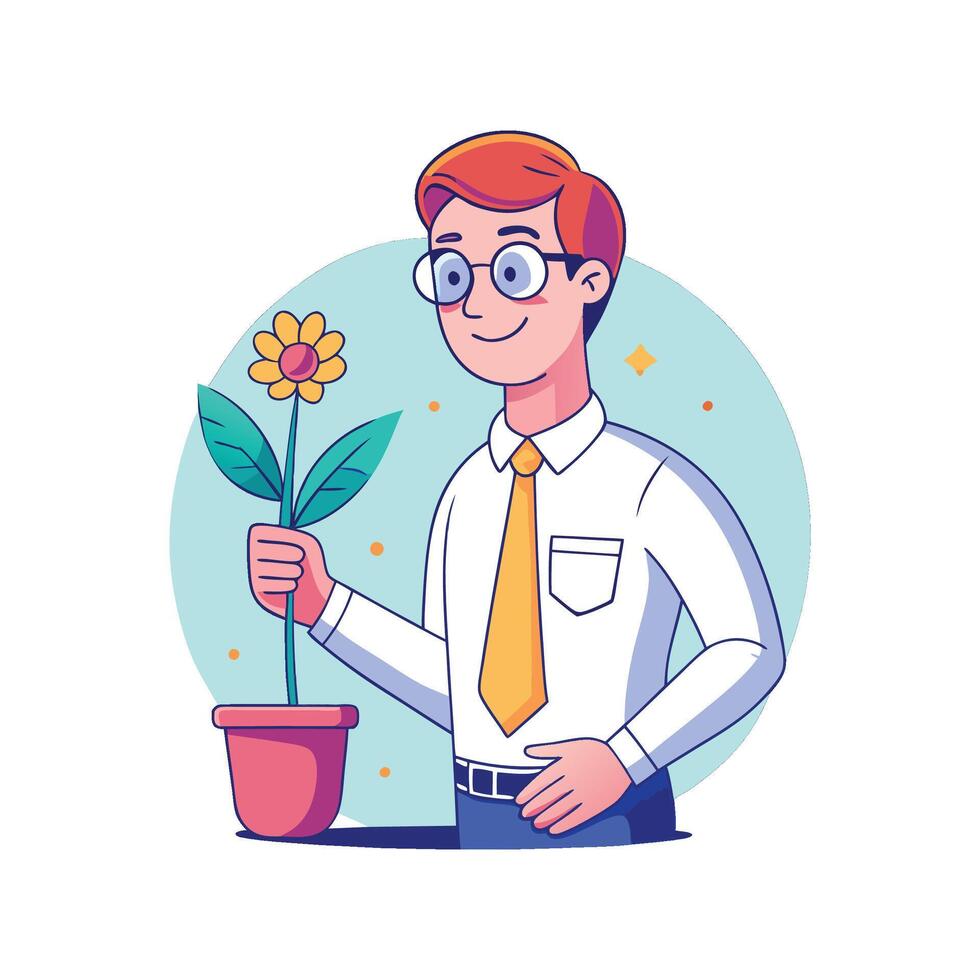 Dynamic Educator Presenting Flower Pot in Class vector