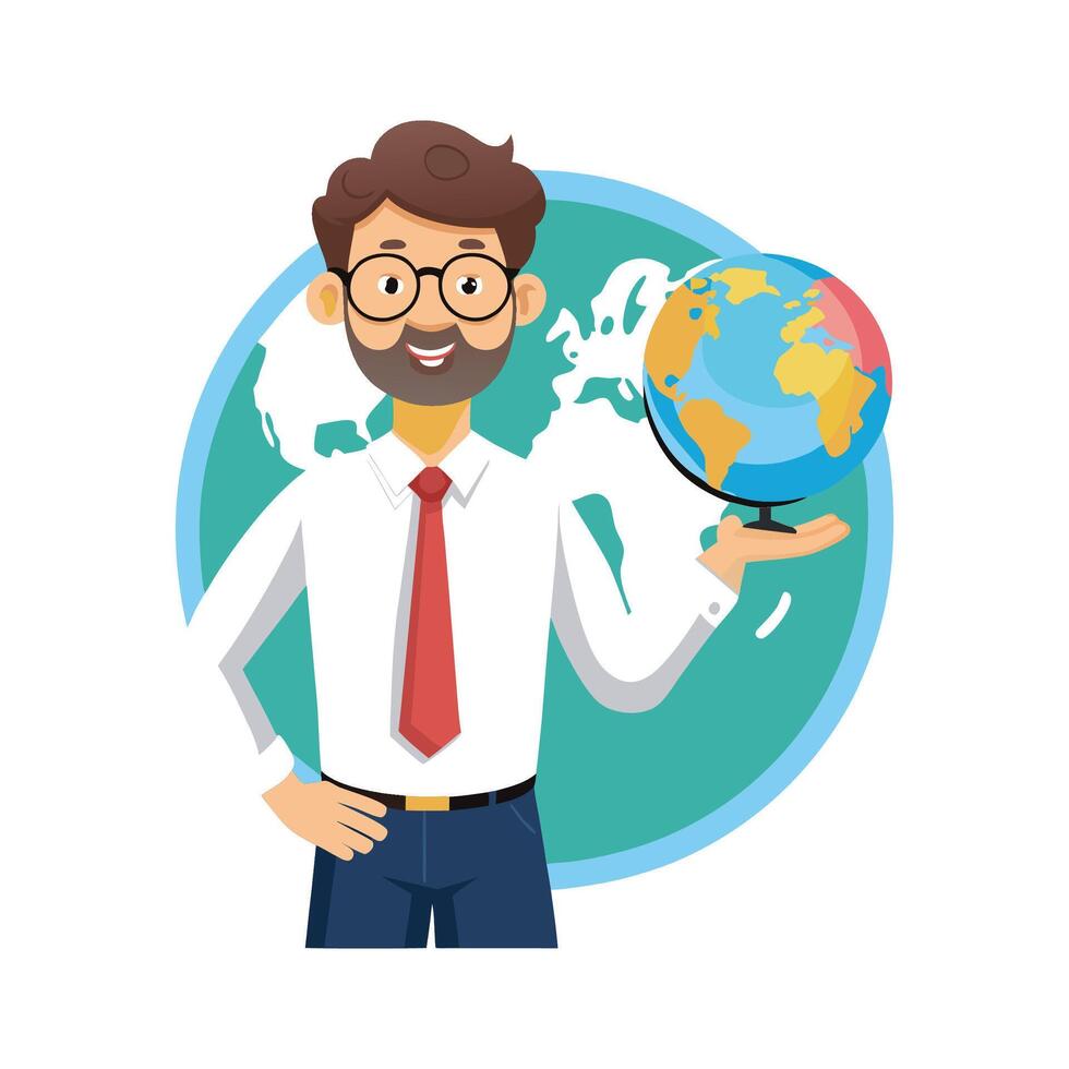 Teacher Presenting Globe for Geography Education vector