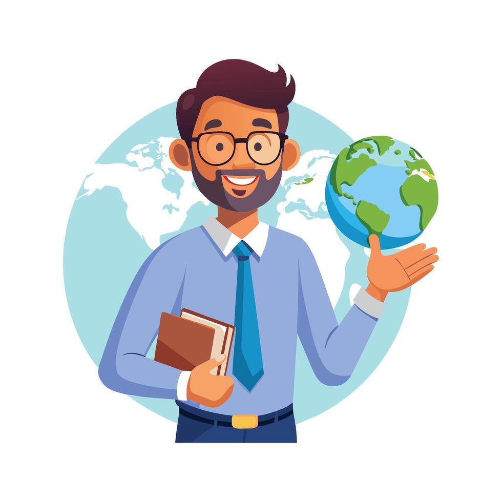 Teacher Explaining Globe while Teaching Geography vector