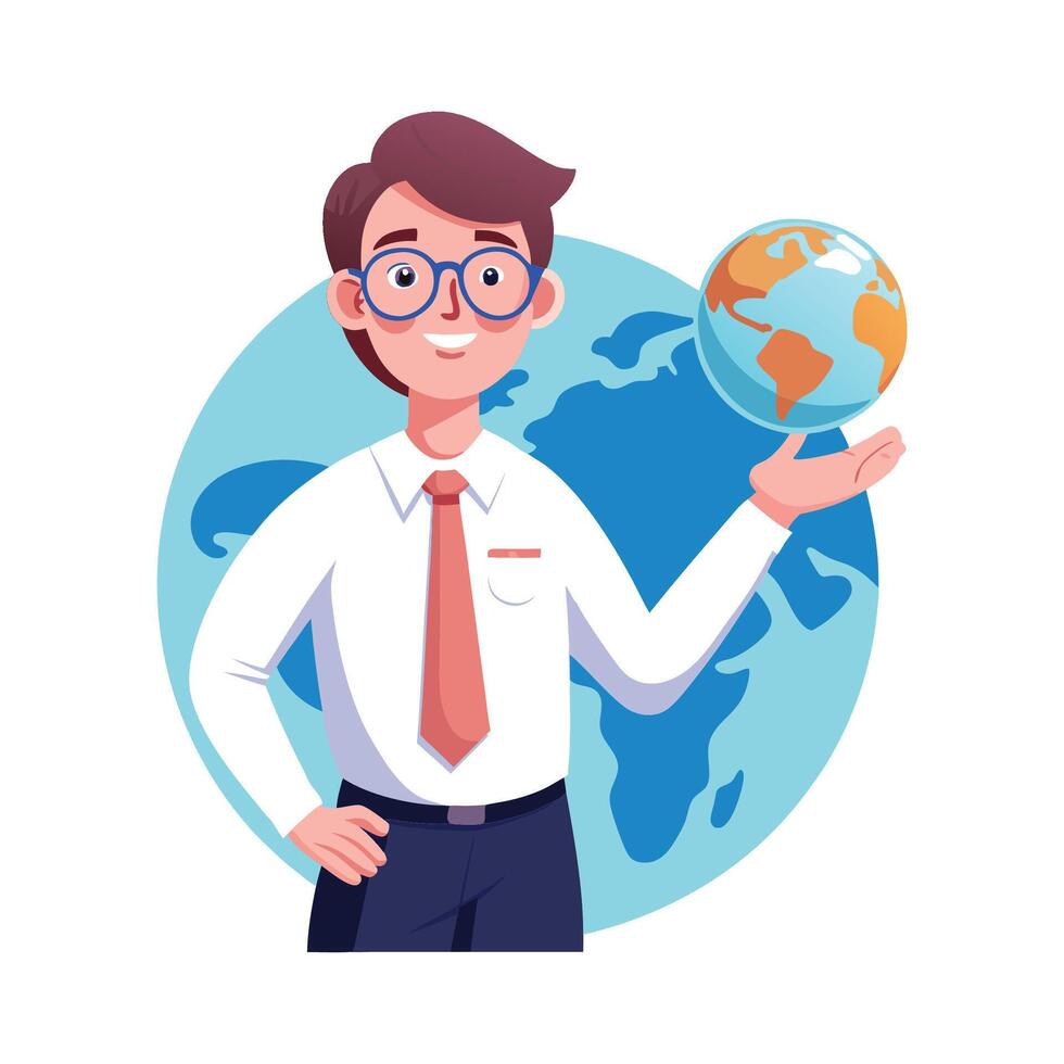 Inspiring Teacher Showcasing Globe for Learning vector