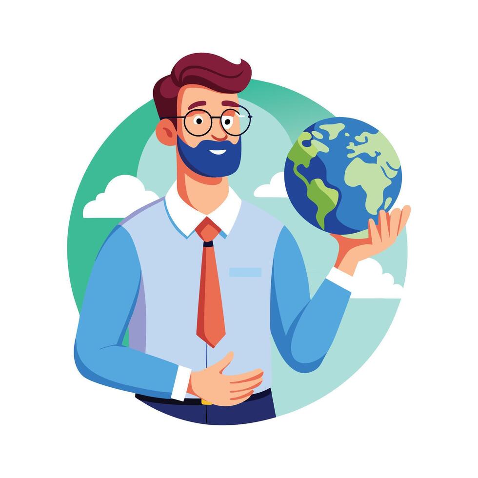 Teacher Using Globe for Environmental Education vector