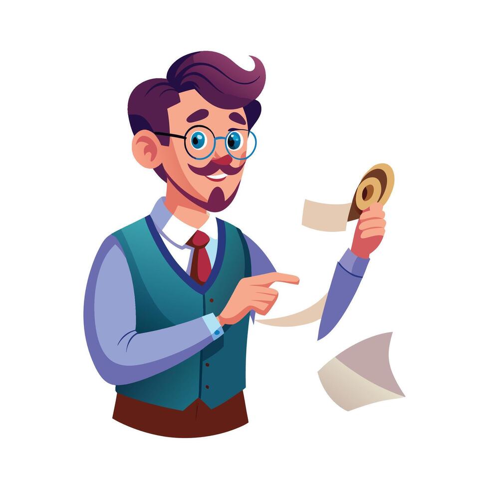 Teacher Presenting History Scroll for Classroom Discussion vector