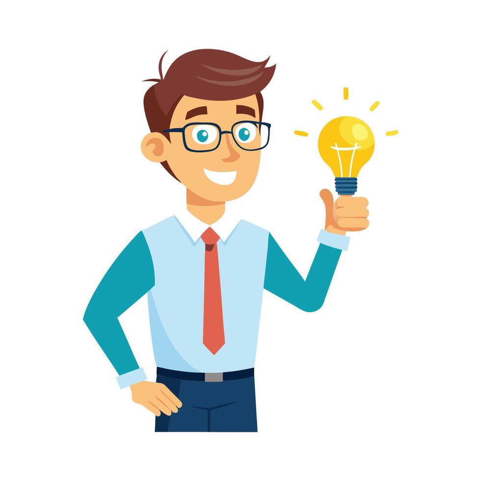 Inspiring Teacher Showcasing Light Bulb for Teaching vector