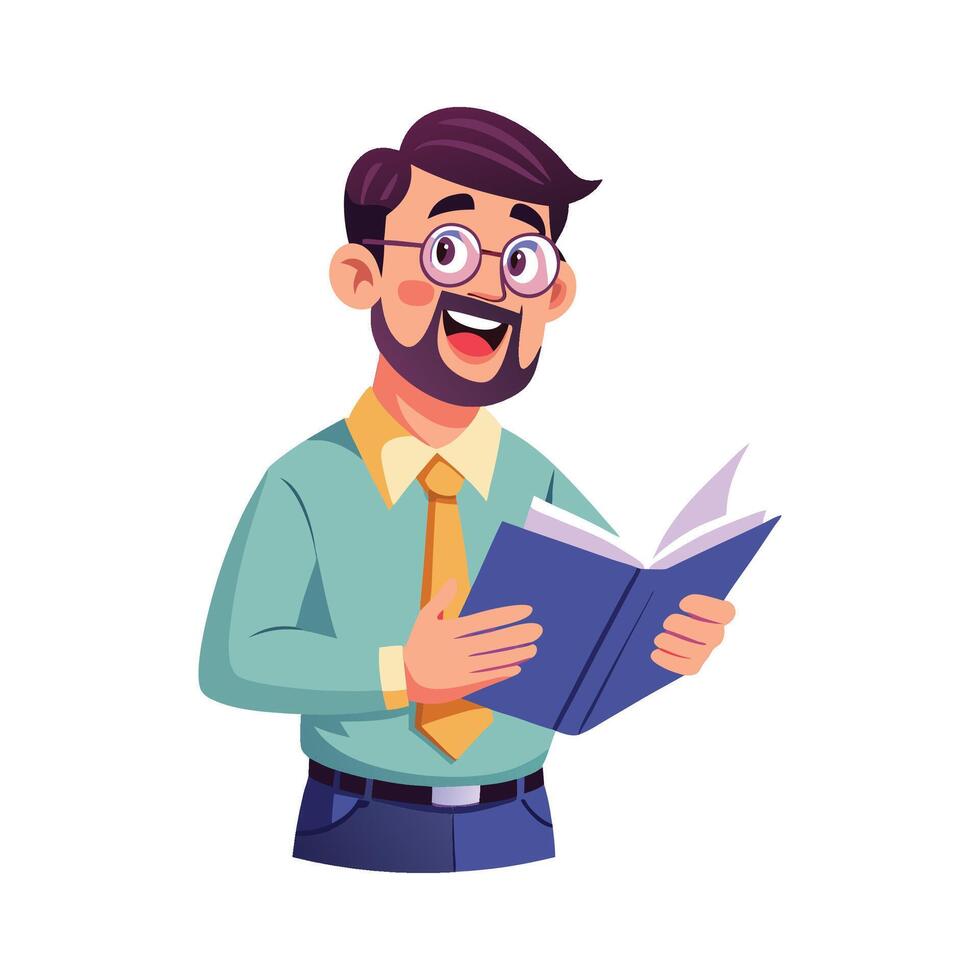 Dynamic Educator Using Literature Book in Class vector