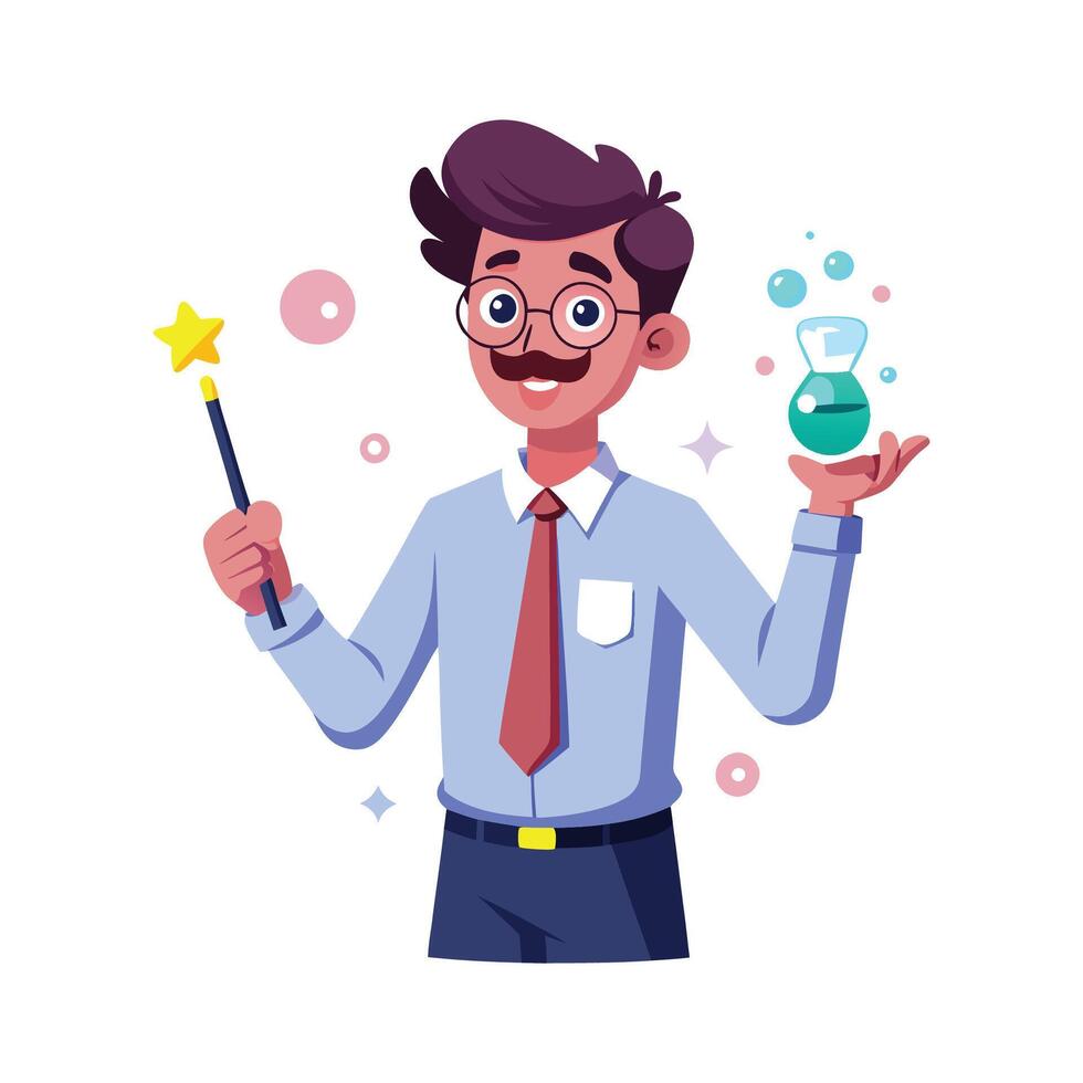 Teacher Using Magic Wand for Creative Learning vector