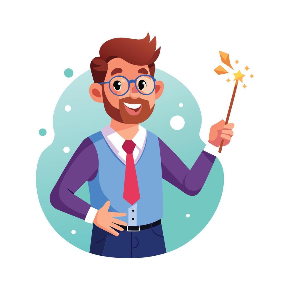 Dynamic Educator Showcasing Magic Wand for Class vector