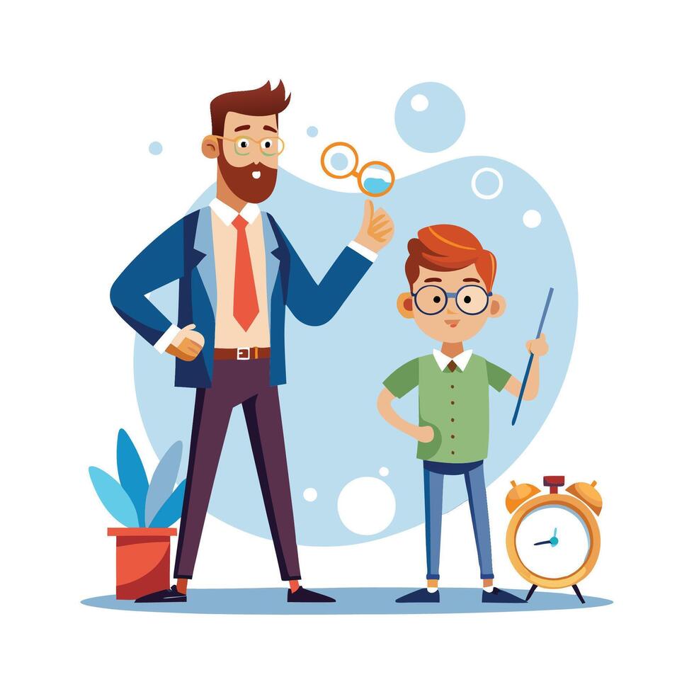 Motivated Teacher Showcasing Magic Wand in Class vector
