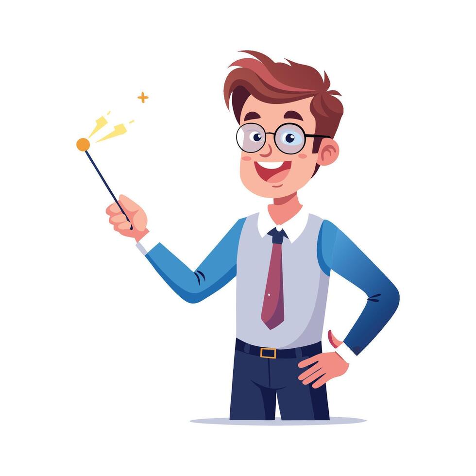 Inspiring Teacher Presenting Magic Wand for Learning vector