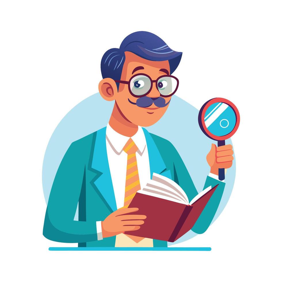 Inspiring Teacher Showcasing Magnifying Glass for Learning vector