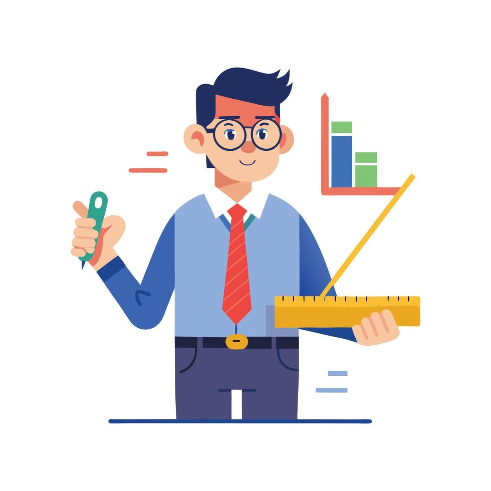Dynamic Educator Using Measuring Tape in Class vector