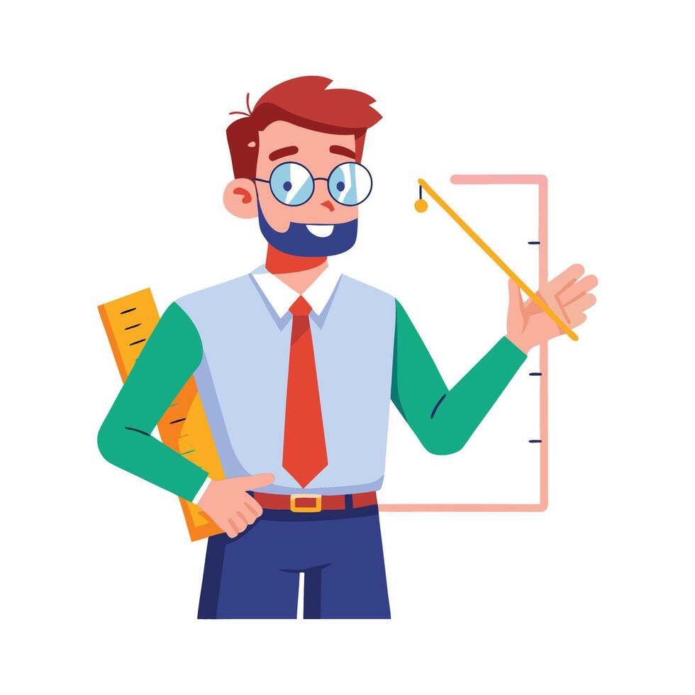 Inspiring Teacher Showcasing Measuring Tape for Learning vector