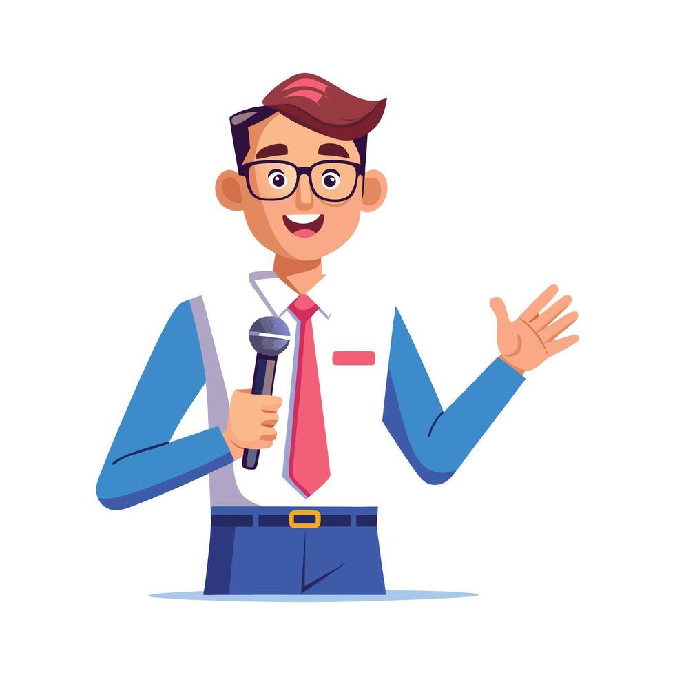 Dynamic Educator Using Microphone for Hosting Session vector