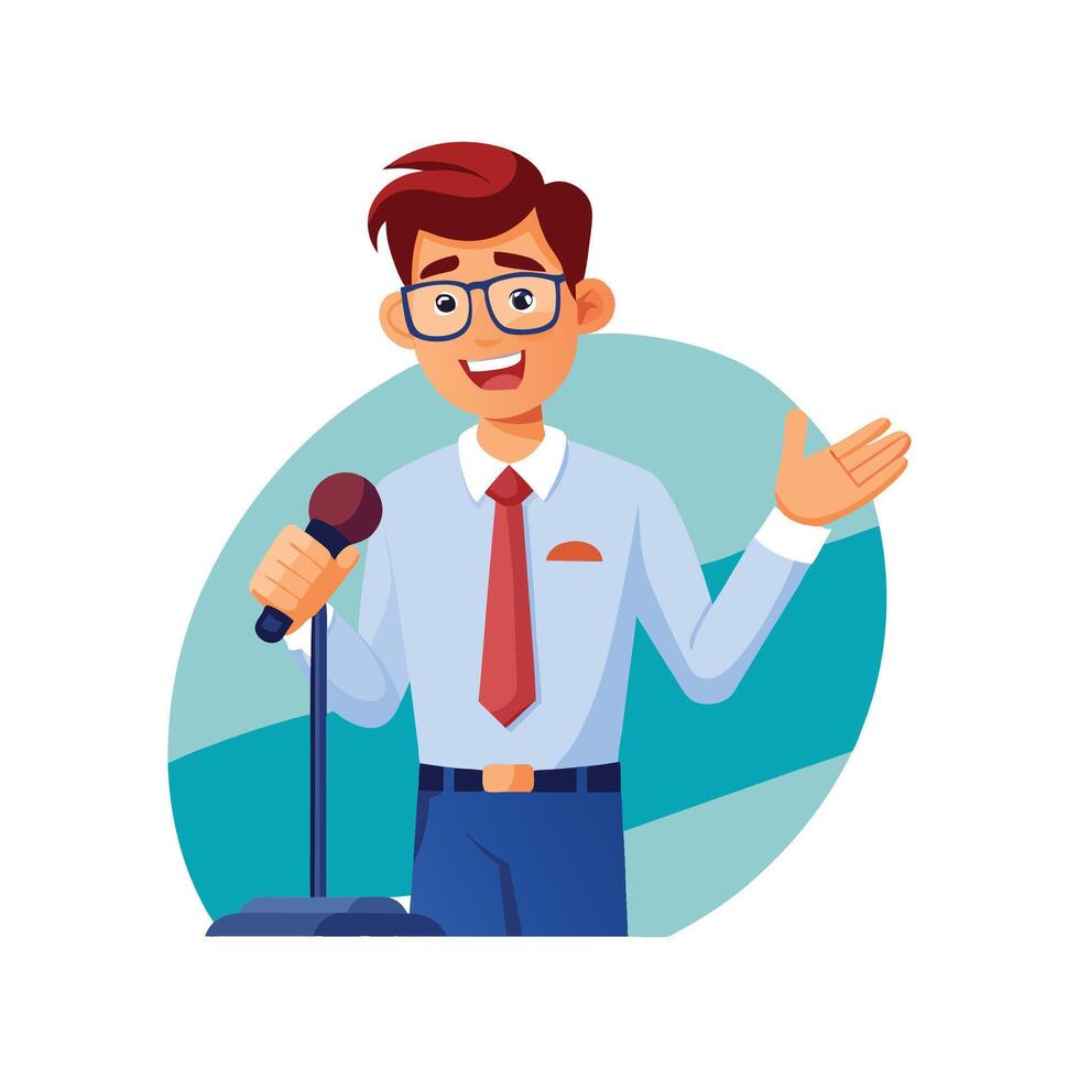 Teacher Presenting with Microphone for Engagement vector