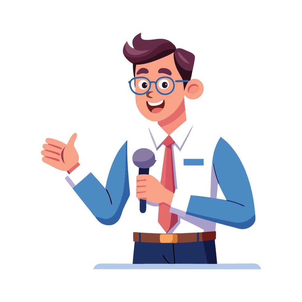 Inspiring Teacher Showcasing Microphone for Presentations vector