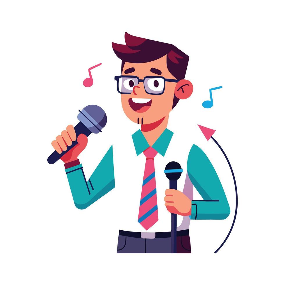 Dynamic Educator Showcasing Microphone in Music Class vector