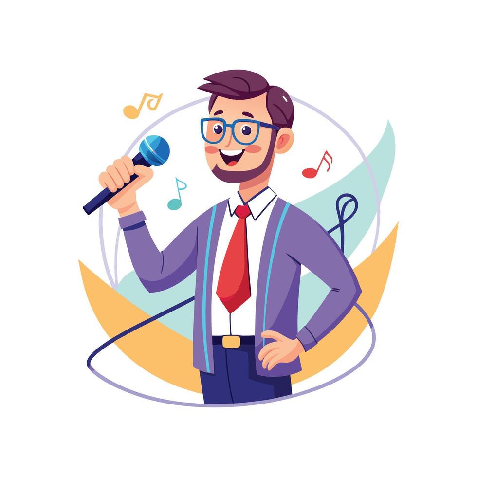 Inspiring Teacher Presenting Microphone during Music Class vector