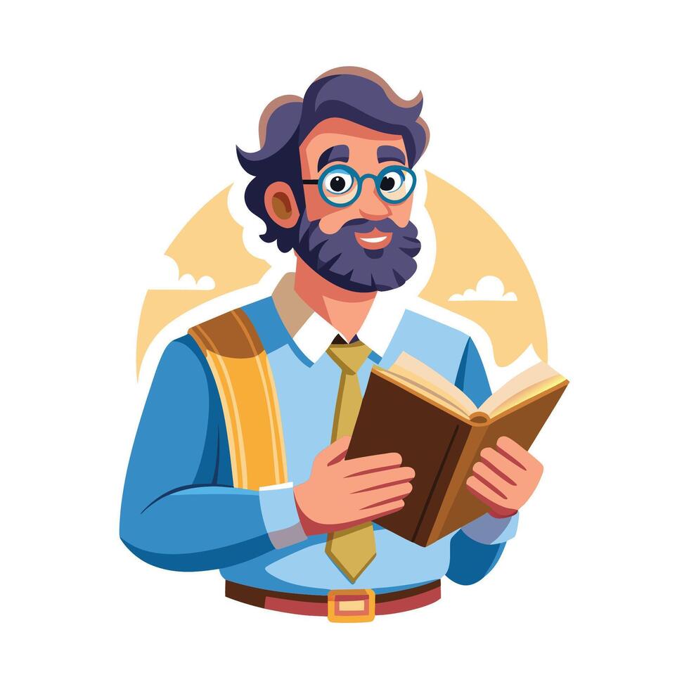 Teacher Discussing Mythology Book in Educational Setting vector