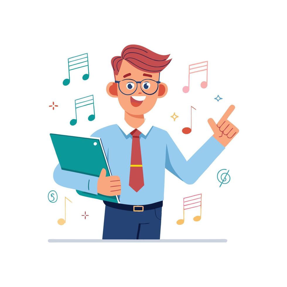 Creative Educator Highlighting Music Note Chart in Class vector