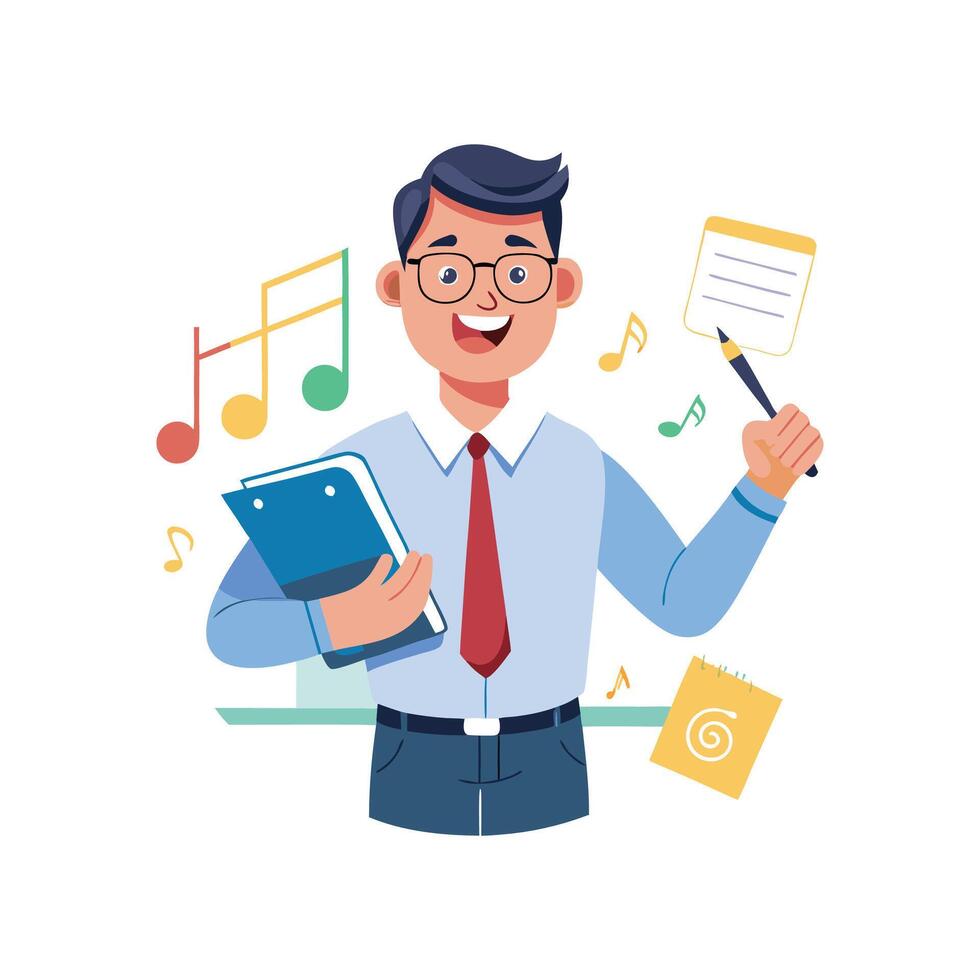 Inspiring Teacher Showcasing Music Note Chart for Learning vector
