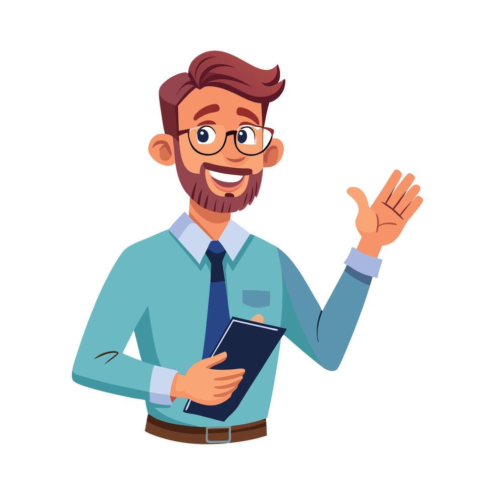 Inspiring Teacher Presenting Notepad for Gestures vector