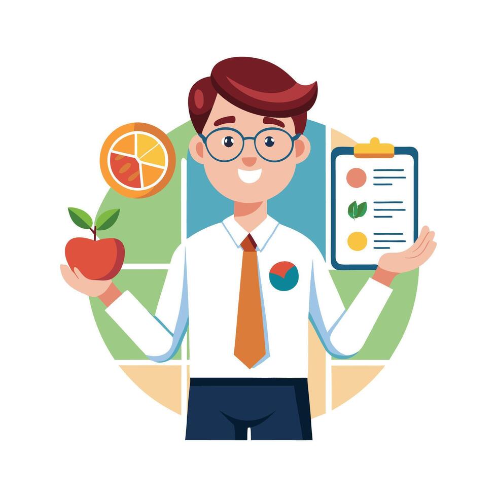 Teacher Presenting Nutrition Chart for Healthy Living vector