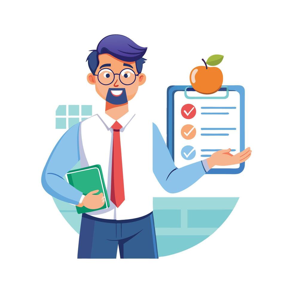 Inspiring Teacher Showcasing Nutrition Chart for Learning vector