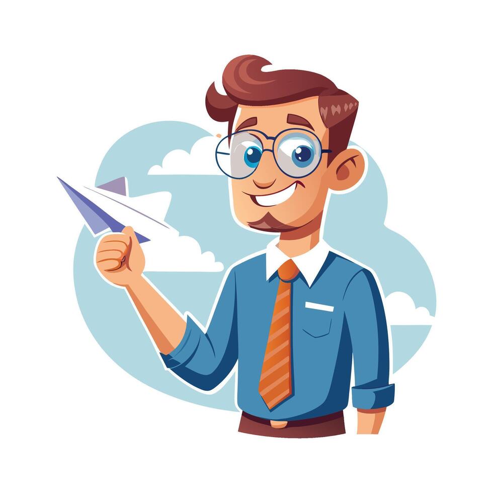 Teacher Presenting Paper Airplane for Creative Learning vector