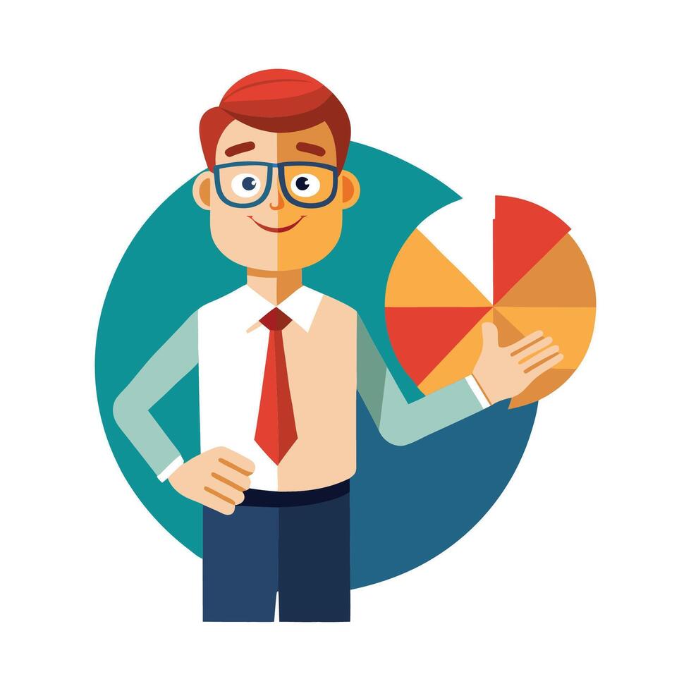 Dynamic Educator Showcasing Pie Chart in Class vector