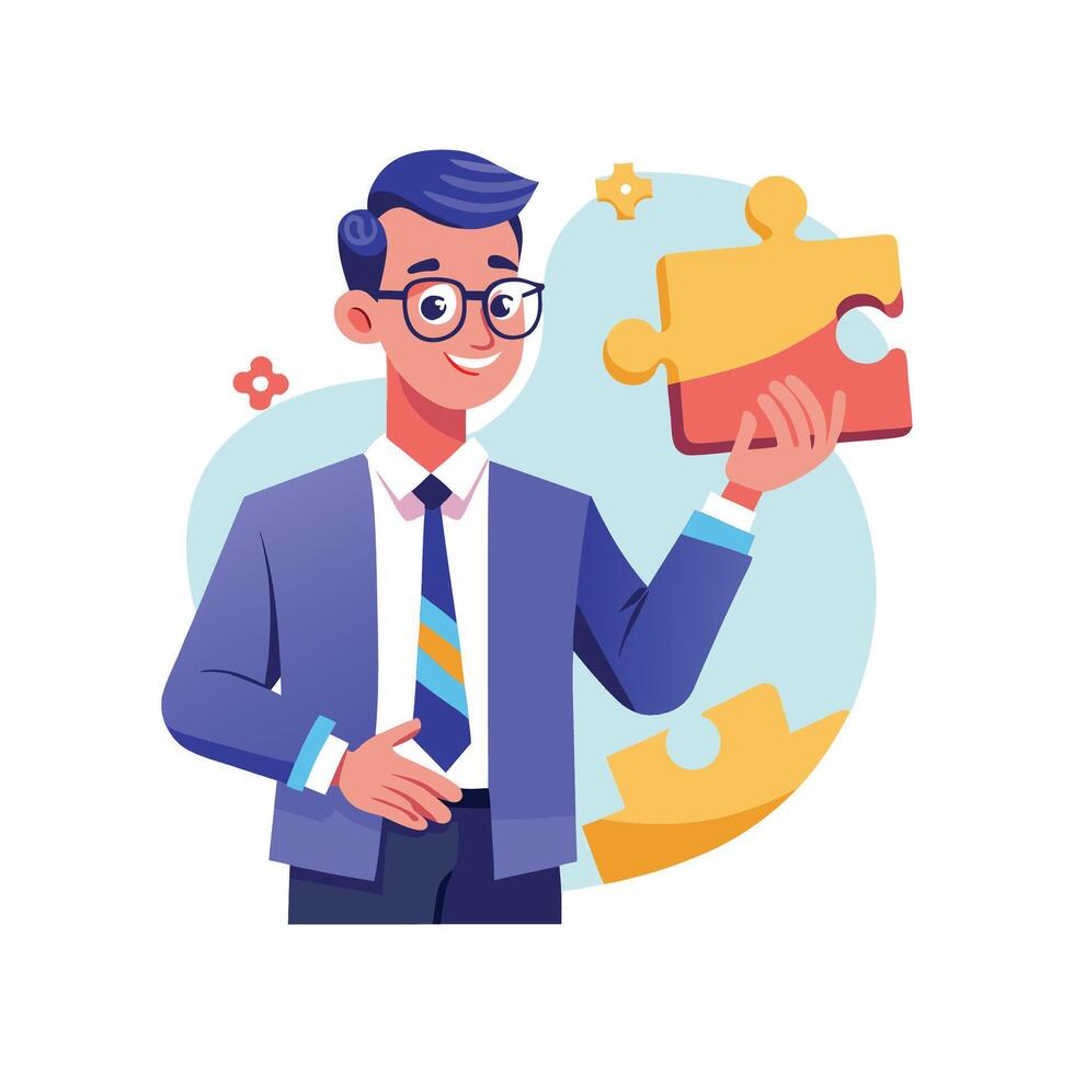 Dynamic Educator Showcasing Puzzle Piece in Class vector