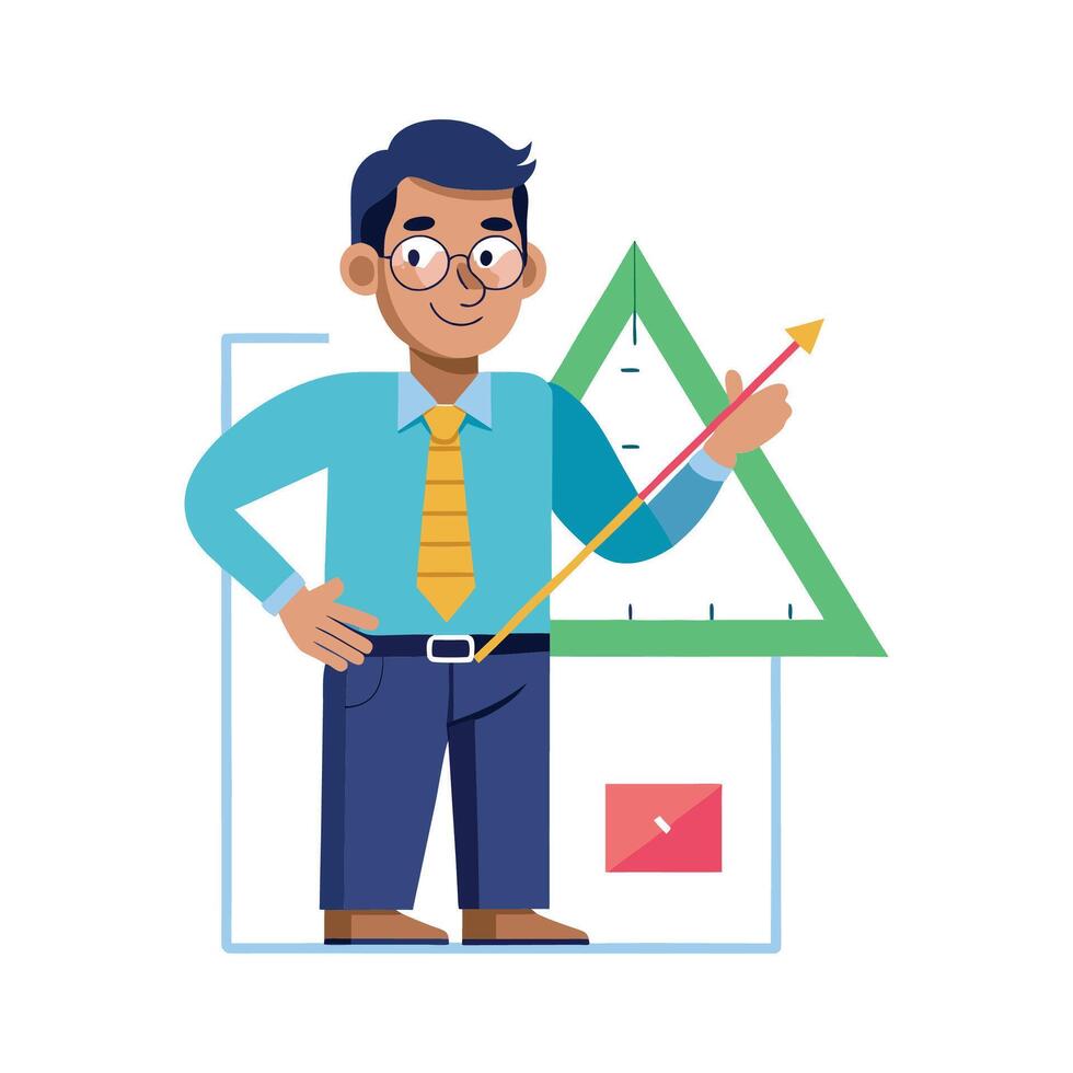 Inspiring Teacher Presenting Ruler for Geometry Classes vector