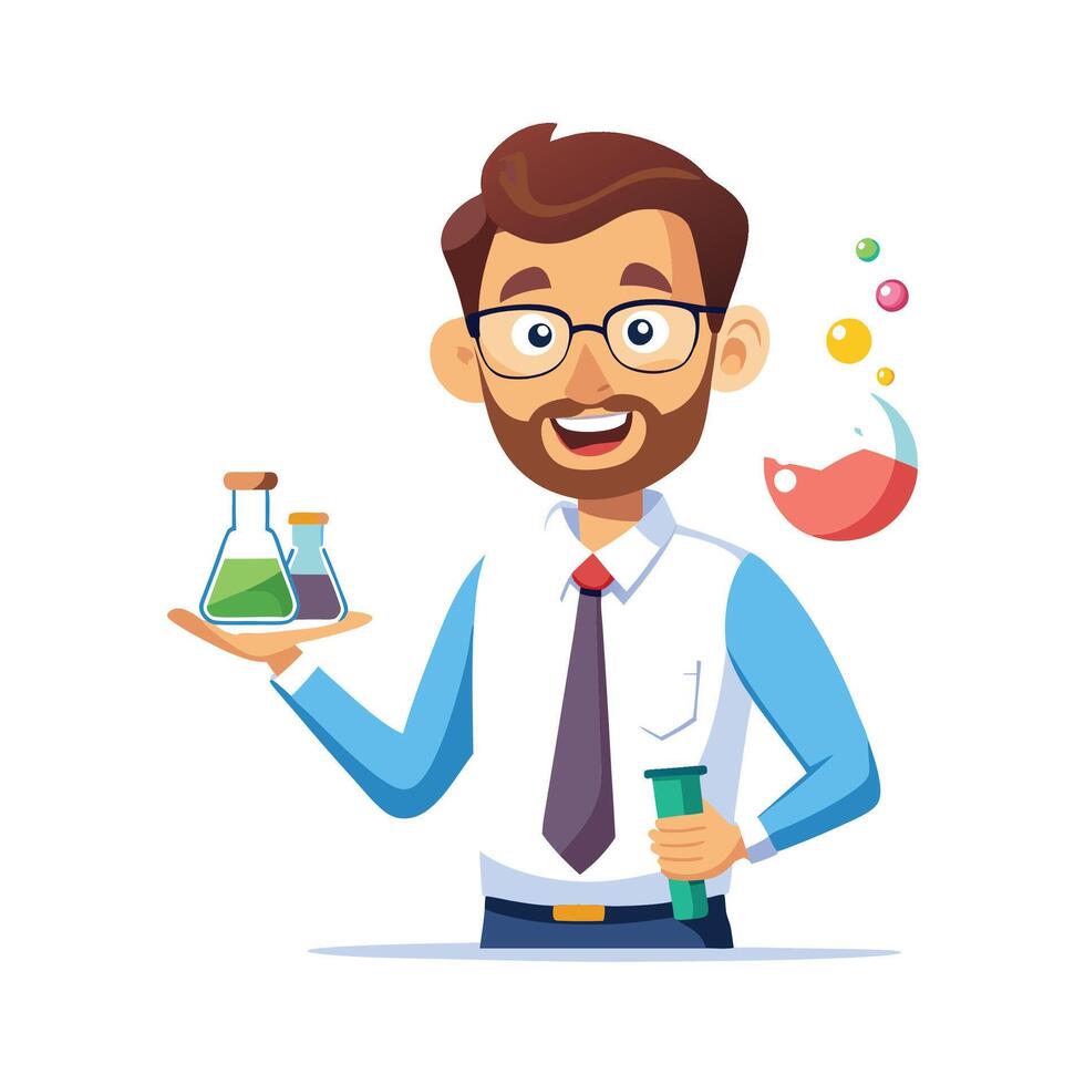 Dynamic Educator Using Science Experiment Kit for Class vector