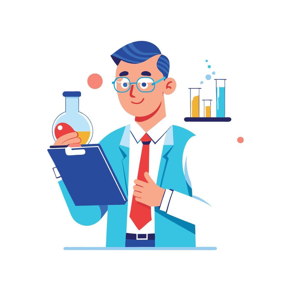 Teacher Using Science Lab Notebook for Experiments vector