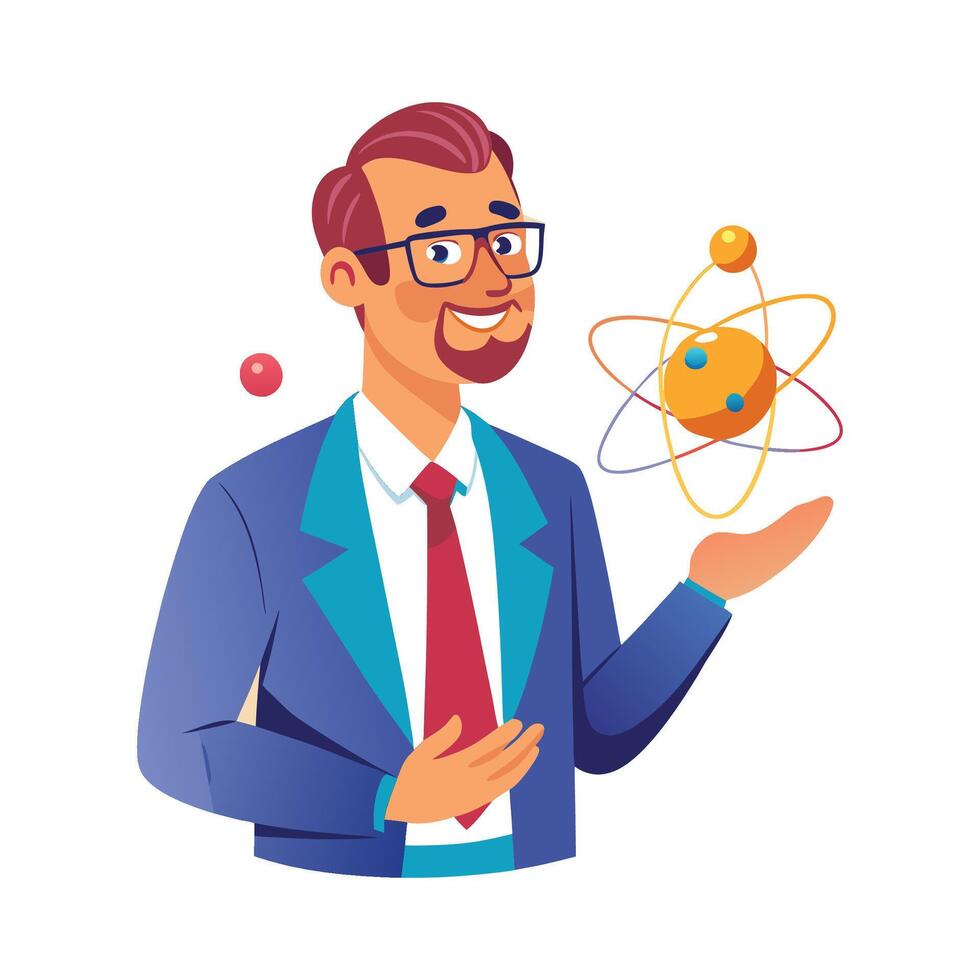 Teacher Demonstrating Science Model for Education vector