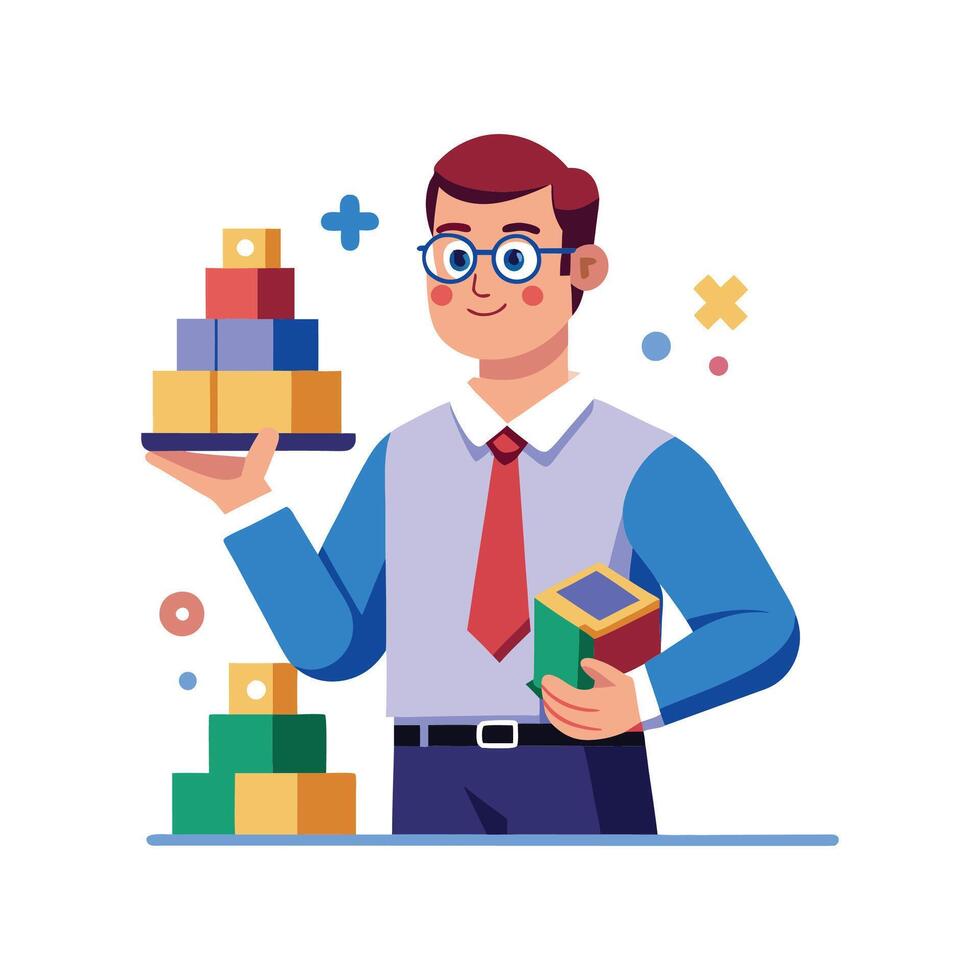 Creative Educator Highlighting Building Blocks for Teaching vector
