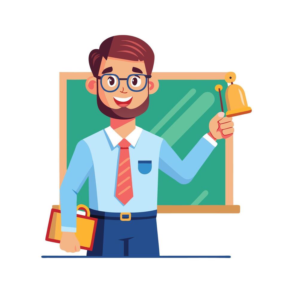 Inspiring Teacher Presenting Small Bell for Learning vector