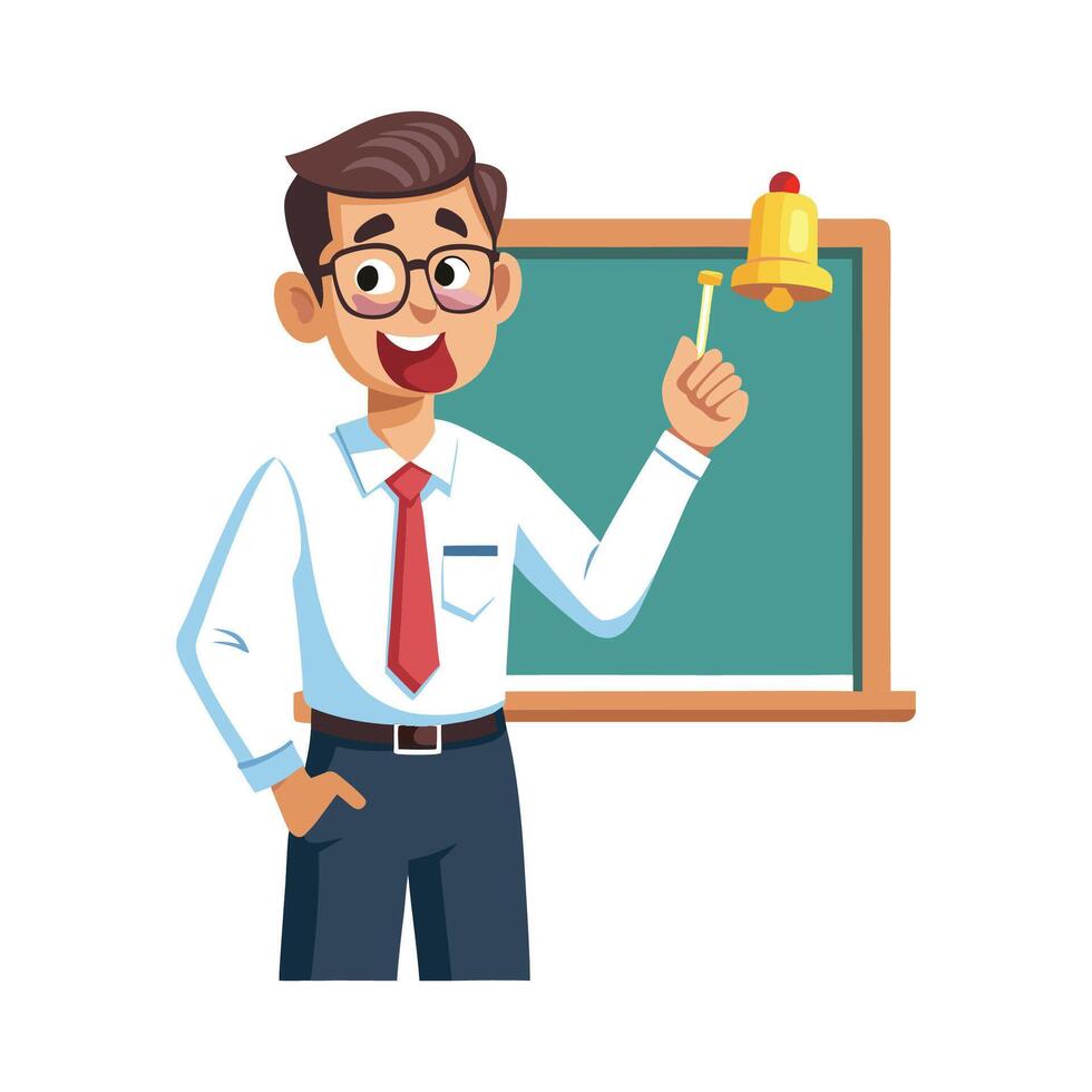 Teacher Using Small Bell for Classroom Engagement vector