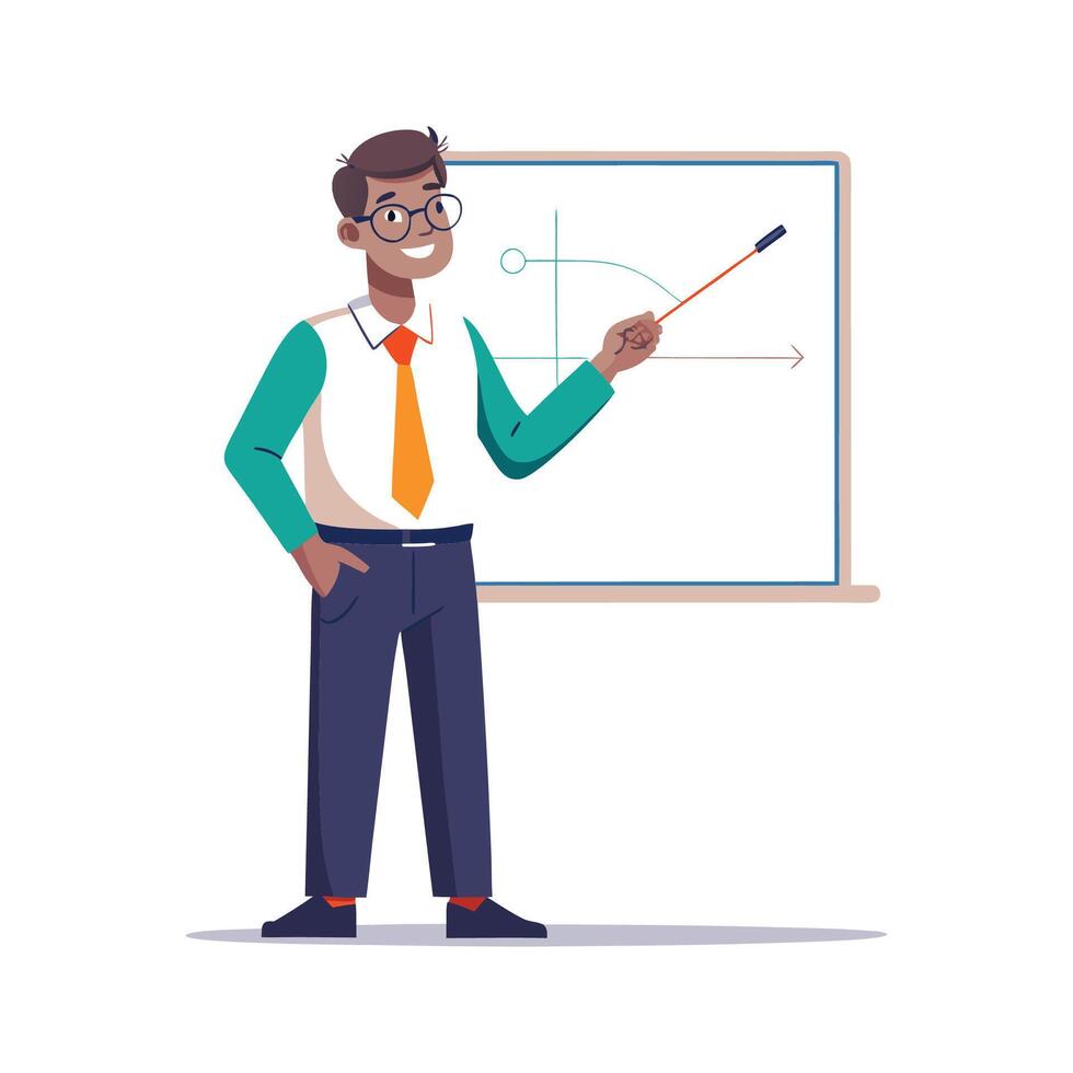 Inspiring Teacher Presenting Smartboard Pen for Learning vector