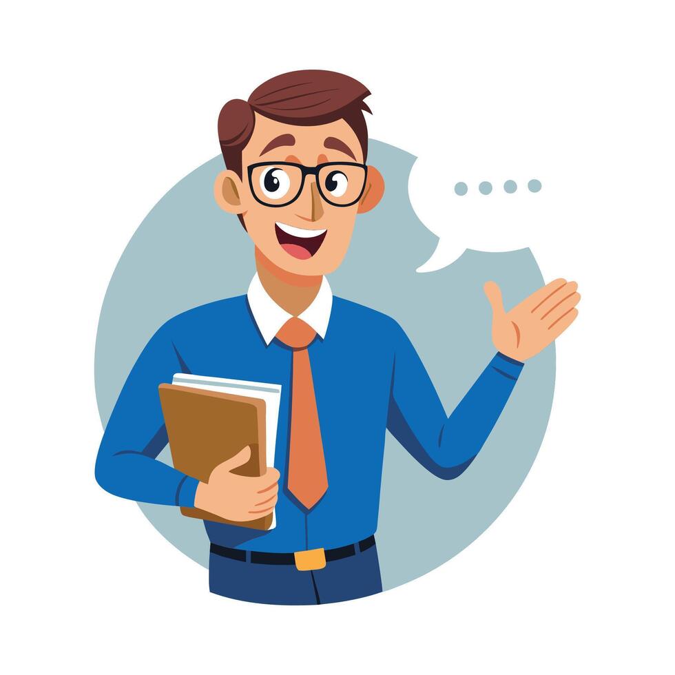 Dynamic Educator Showcasing Speech Bubble Prop in Class vector