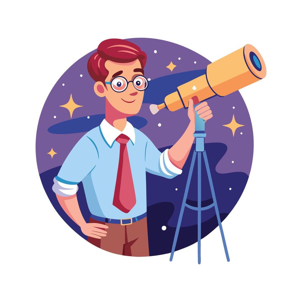 Instructor Presenting Astronomy Concepts with Telescope vector