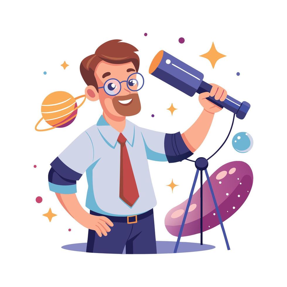 Teacher Using Telescope to Inspire Future Scientists vector