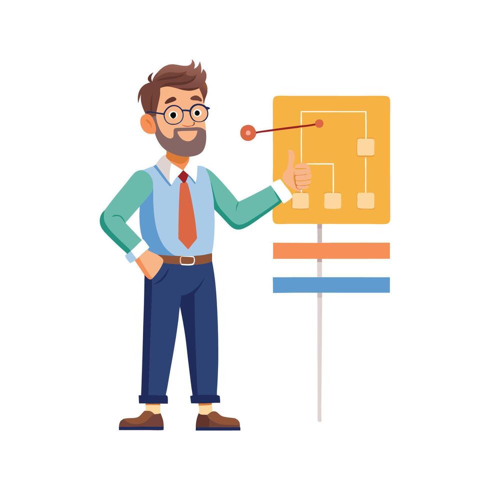 Educator Presenting Timeline Chart to Students vector